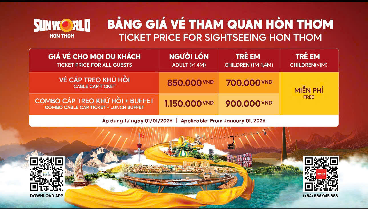 Bảng giá vé cáp treo Hòn Thơm Phú Quốc 2026